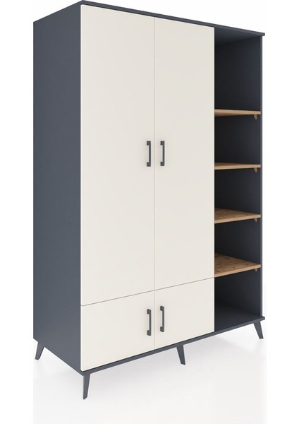 Kronos Dolap 6 Raflı 4 Kapaklı Tek Askılı 132X59X195 Antrasit-Aytaşı/çam fiyatları