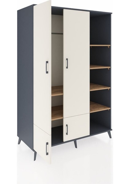 Kronos Dolap 6 Raflı 4 Kapaklı Tek Askılı 132X59X195 Antrasit-Aytaşı/çam indirimleri