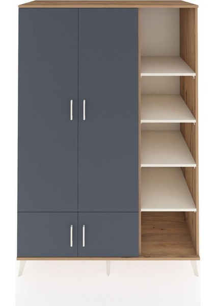 Kronos Dolap 6 Raflı 4 Kapaklı Tek Askılı 132X59X195 Çam-Antrasit/aytaşı