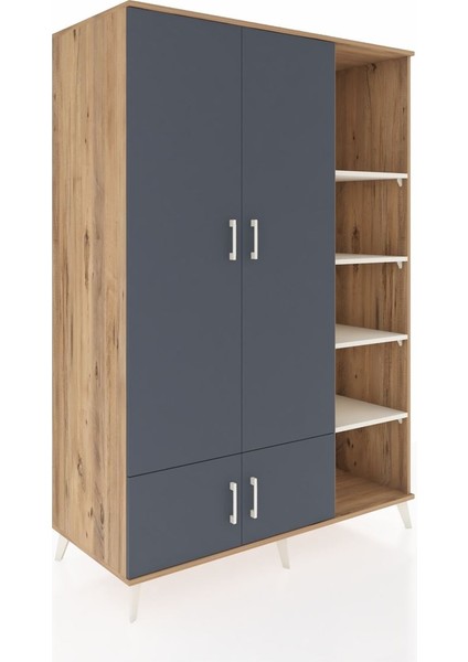 Kronos Dolap 6 Raflı 4 Kapaklı Tek Askılı 132X59X195 Çam-Antrasit/aytaşı fiyatları