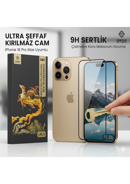 iPhone 16 Pro Max Ekran Koruyucu Kısa Temperli Sert Cam 9h Kırılmaz Cam Koruma