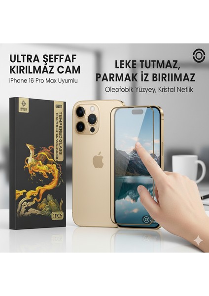 iPhone 16 Pro Max Ekran Koruyucu Kısa Temperli Sert Cam 9h Kırılmaz Cam Koruma