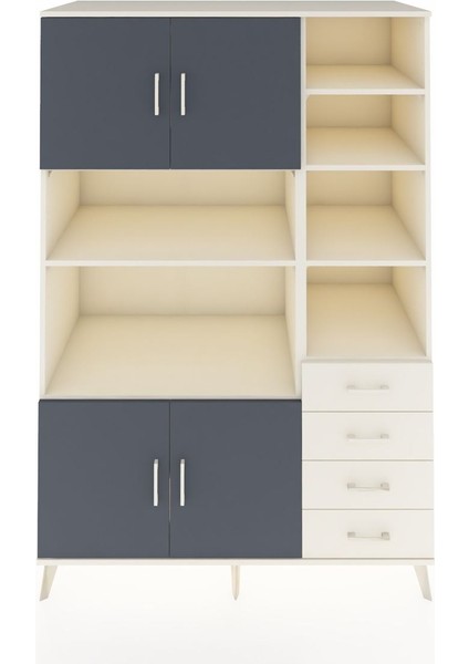 Kronos Dolap 9 Raflı 4 Çekmeceli 4 Kapaklı 132X59X195 Aytaşı-Antrasit/aytaşı