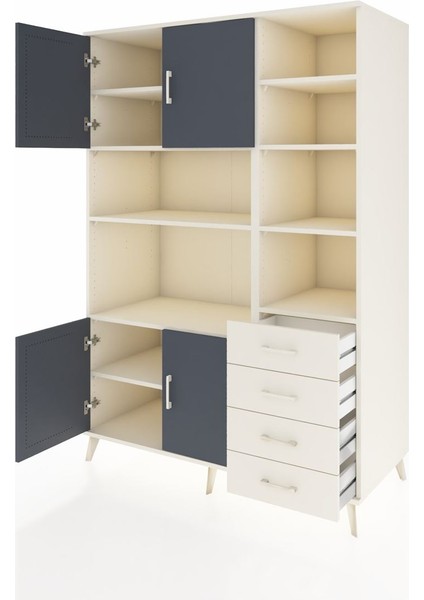 Kronos Dolap 9 Raflı 4 Çekmeceli 4 Kapaklı 132X59X195 Aytaşı-Antrasit/aytaşı modelleri