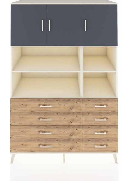 Kronos Dolap 8 Raflı 8 Çekmeceli 3 Kapaklı 132X59X195 Aytaşı-Antrasit/çam