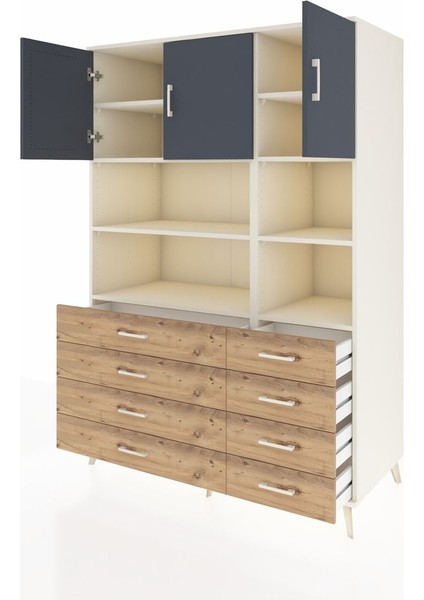 Kronos Dolap 8 Raflı 8 Çekmeceli 3 Kapaklı 132X59X195 Aytaşı-Antrasit/çam modelleri