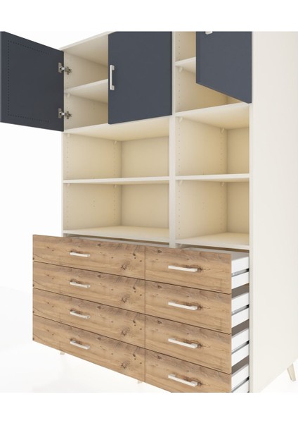 Kronos Dolap 8 Raflı 8 Çekmeceli 3 Kapaklı 132X59X195 Aytaşı-Antrasit/çam fırsatları