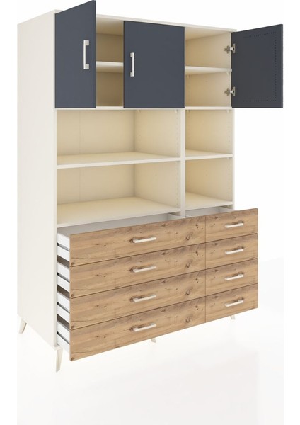 Kronos Dolap 8 Raflı 8 Çekmeceli 3 Kapaklı 132X59X195 Aytaşı-Antrasit/çam indirimleri