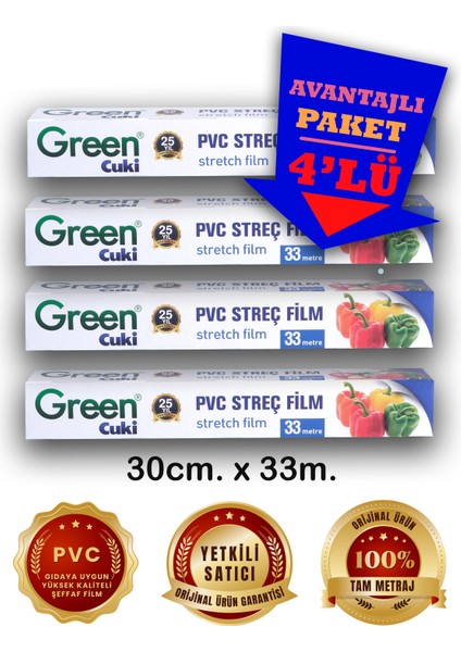 Pvc Streç Film 30 Cm. x 33 M. - 4'lü Avantajlı Paket