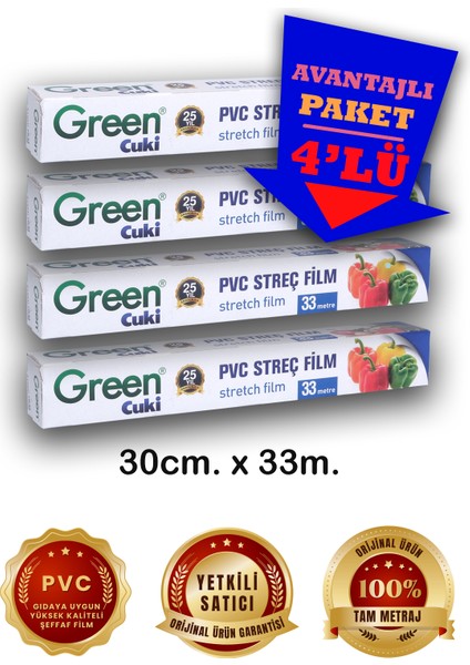 Pvc Streç Film 30 Cm. x 33 M. - 4'lü Avantajlı Paket fiyatları