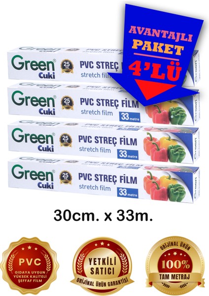 Pvc Streç Film 30 Cm. x 33 M. - 4'lü Avantajlı Paket modelleri