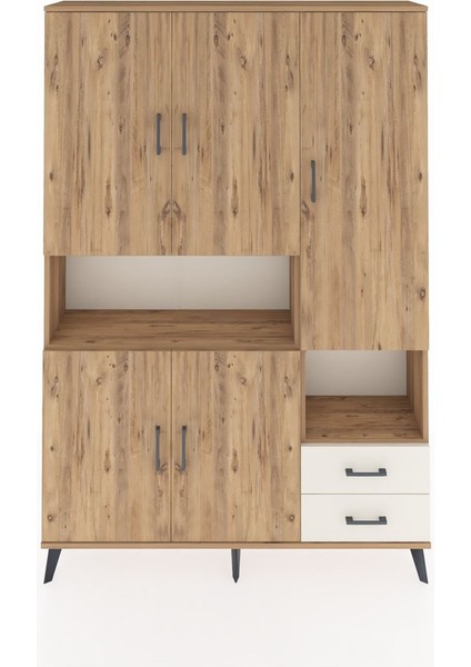 Arges Dolap 10 Raflı 2 Çekmeceli 5 Kapaklı 132X30X195 Çam-Çam/aytaşı