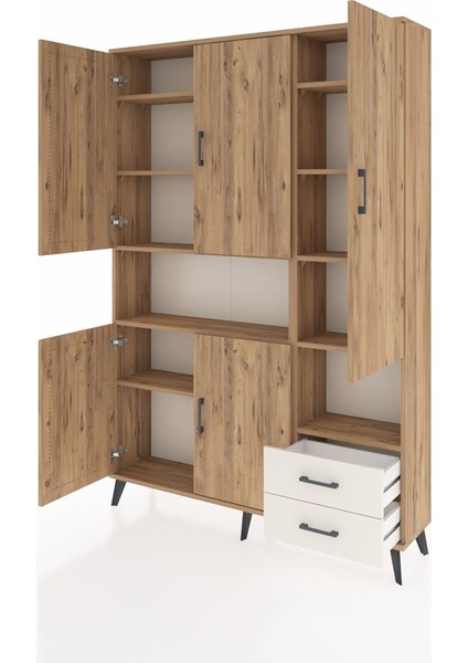 Arges Dolap 10 Raflı 2 Çekmeceli 5 Kapaklı 132X30X195 Çam-Çam/aytaşı modelleri