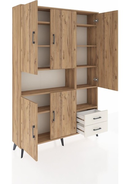 Arges Dolap 10 Raflı 2 Çekmeceli 5 Kapaklı 132X30X195 Çam-Çam/aytaşı indirimleri