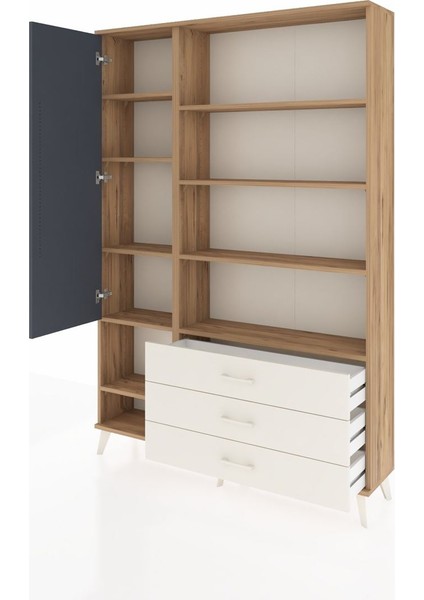 Arges Dolap 9 Raflı 3 Çekmeceli Tek Kapaklı 132X30X195 Çam-Antrasit/aytaşı modelleri