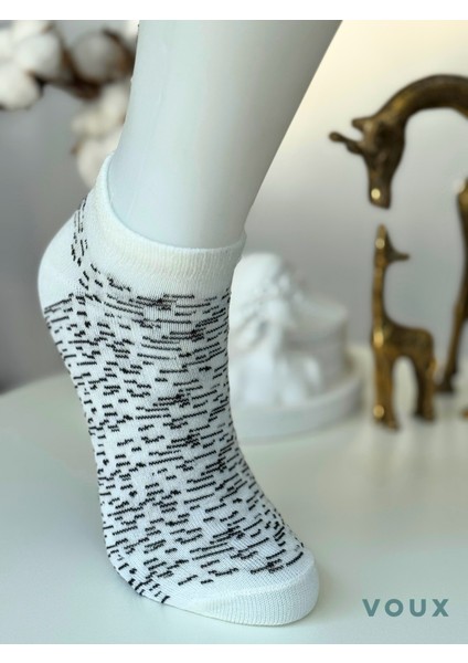Pamuklu Çizgi Desenli Beyaz Kadın Sneaker Çorap 6 'lı