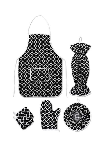 6 Parça Mutfak Seti & Mutfak Önlüğü, Fırın Eldiveni, 2li Tutacak, Organizer Poşetlik, Demlematik Siyah modelleri