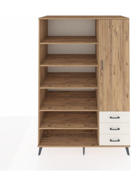 Kronos Dolap 9 Raflı 3 Çekmeceli Tek Kapaklı 132X59X195 Çam-Çam/aytaşı