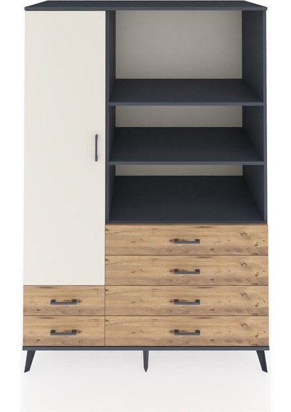 Kronos Dolap 7 Raflı 6 Çekmeceli Tek Kapaklı 132X59X195 Antrasit-Aytaşı/çam