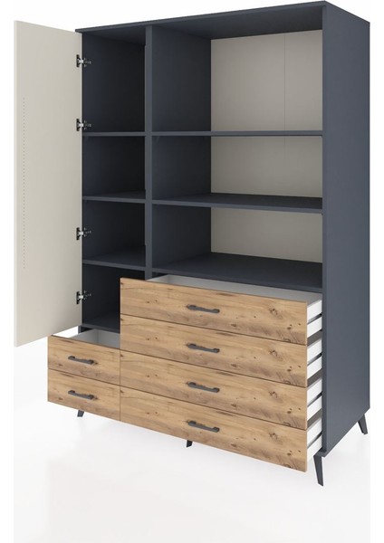 Kronos Dolap 7 Raflı 6 Çekmeceli Tek Kapaklı 132X59X195 Antrasit-Aytaşı/çam modelleri