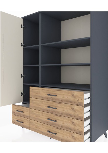 Kronos Dolap 7 Raflı 6 Çekmeceli Tek Kapaklı 132X59X195 Antrasit-Aytaşı/çam fırsatları