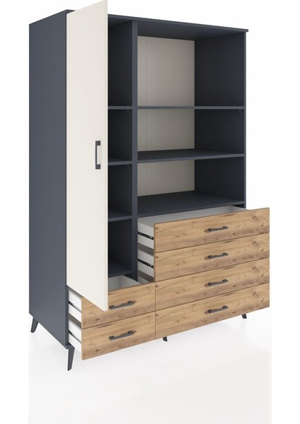 Kronos Dolap 7 Raflı 6 Çekmeceli Tek Kapaklı 132X59X195 Antrasit-Aytaşı/çam indirimleri