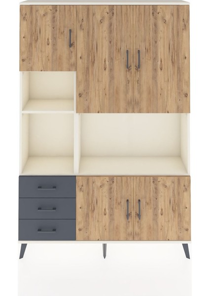 Arges Dolap 9 Raflı 3 Çekmeceli 5 Kapaklı 132X30X195 Aytaşı-Çam/antrasit