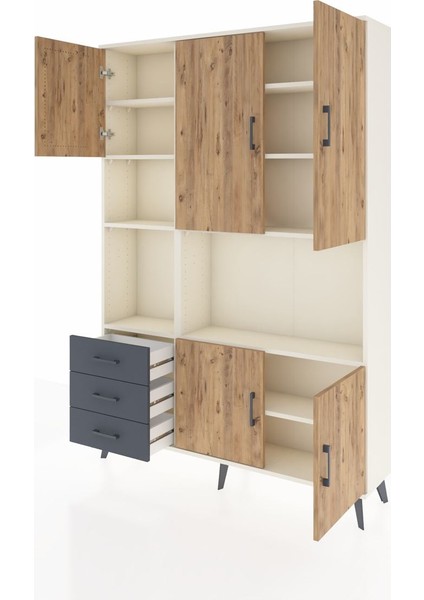Arges Dolap 9 Raflı 3 Çekmeceli 5 Kapaklı 132X30X195 Aytaşı-Çam/antrasit modelleri