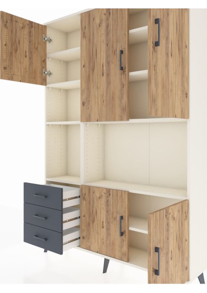 Arges Dolap 9 Raflı 3 Çekmeceli 5 Kapaklı 132X30X195 Aytaşı-Çam/antrasit fırsatları