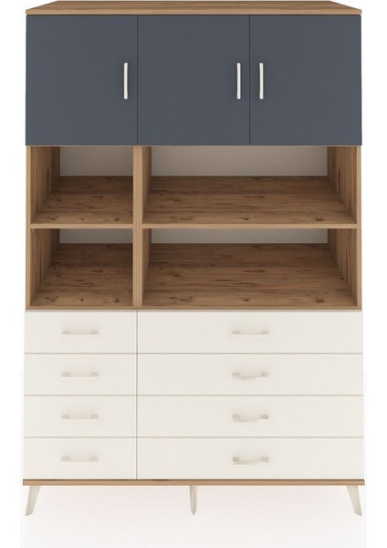 Kronos Dolap 8 Raflı 8 Çekmeceli 3 Kapaklı 132X59X195 Çam-Antrasit/aytaşı