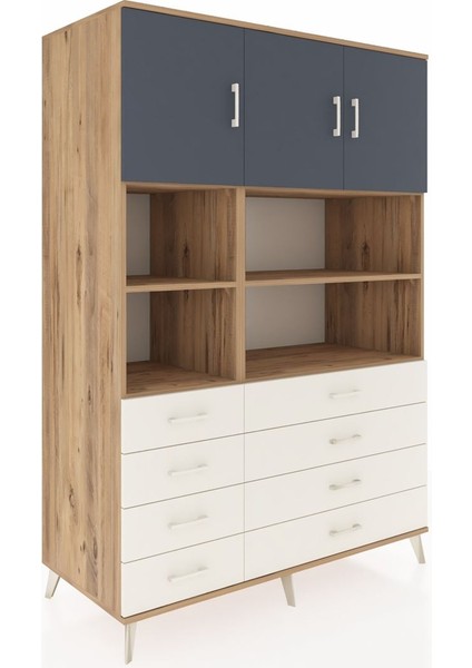 Kronos Dolap 8 Raflı 8 Çekmeceli 3 Kapaklı 132X59X195 Çam-Antrasit/aytaşı fiyatları