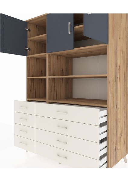 Kronos Dolap 8 Raflı 8 Çekmeceli 3 Kapaklı 132X59X195 Çam-Antrasit/aytaşı fırsatları