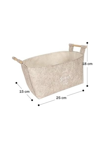 Keçe Tahta Saplı Düzeleyici Sepet - Çok Amaçlı Saklama Organizer Kutu Maxi 25X18X15CM - modelleri