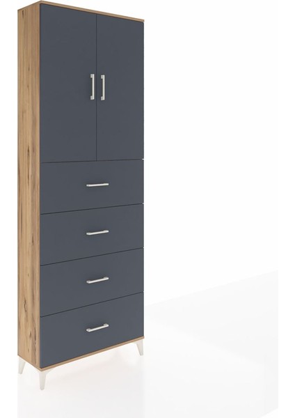 Arges Dolap 3 Raflı 4 Çekmeceli 2 Kapaklı 88X30X243 Çam-Antrasit fiyatları