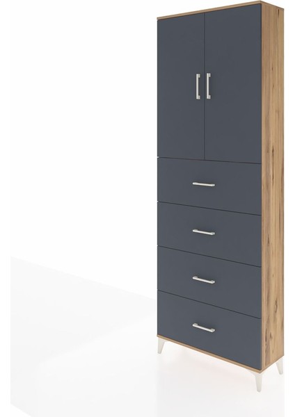 Arges Dolap 3 Raflı 4 Çekmeceli 2 Kapaklı 88X30X243 Çam-Antrasit modelleri