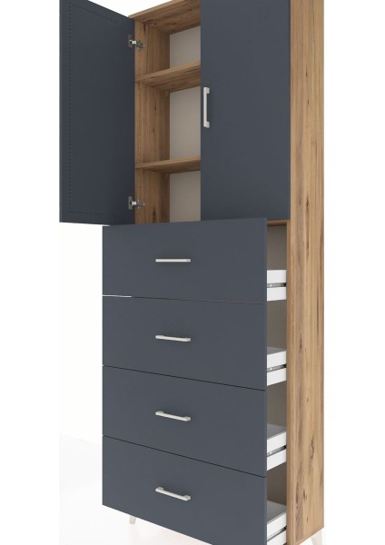 Arges Dolap 3 Raflı 4 Çekmeceli 2 Kapaklı 88X30X243 Çam-Antrasit indirimleri