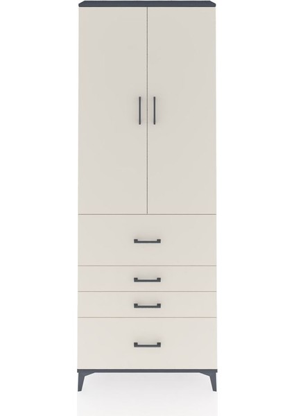Arges Dolap 4 Raflı 4 Çekmeceli 2 Kapaklı 88X30X243 Antrasit-Aytaşı