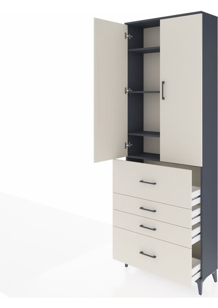 Arges Dolap 4 Raflı 4 Çekmeceli 2 Kapaklı 88X30X243 Antrasit-Aytaşı fırsatları