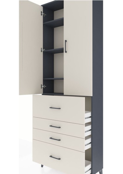 Arges Dolap 4 Raflı 4 Çekmeceli 2 Kapaklı 88X30X243 Antrasit-Aytaşı indirimleri