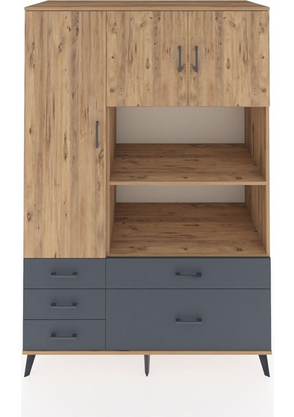 Kronos Dolap 7 Raflı 5 Çekmeceli 3 Kapaklı 132X59X195 Çam-Çam/antrasit