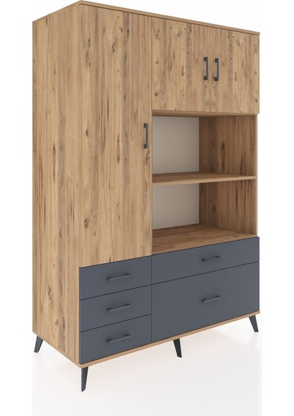 Kronos Dolap 7 Raflı 5 Çekmeceli 3 Kapaklı 132X59X195 Çam-Çam/antrasit fiyatları