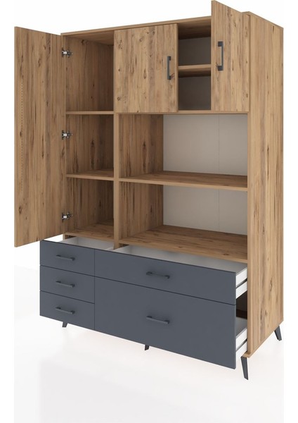 Kronos Dolap 7 Raflı 5 Çekmeceli 3 Kapaklı 132X59X195 Çam-Çam/antrasit modelleri