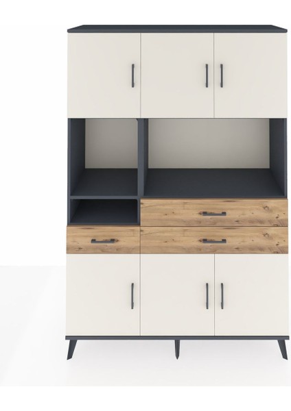 Hyperion Dolap 9 Raflı 3 Çekmeceli 6 Kapaklı 132X44X195 Antrasit-Aytaşı/çam