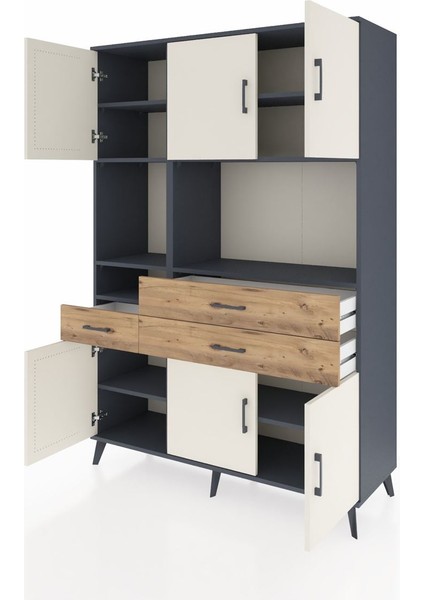 Hyperion Dolap 9 Raflı 3 Çekmeceli 6 Kapaklı 132X44X195 Antrasit-Aytaşı/çam modelleri