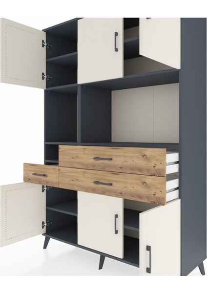 Hyperion Dolap 9 Raflı 3 Çekmeceli 6 Kapaklı 132X44X195 Antrasit-Aytaşı/çam fırsatları