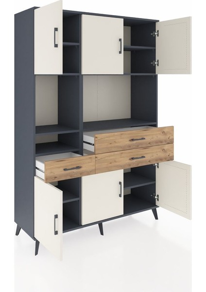 Hyperion Dolap 9 Raflı 3 Çekmeceli 6 Kapaklı 132X44X195 Antrasit-Aytaşı/çam indirimleri