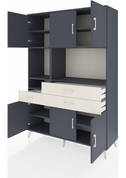 Hyperion Dolap 9 Raflı 3 Çekmeceli 6 Kapaklı 132X44X195 Antrasit-Antrasit/aytaşı modelleri