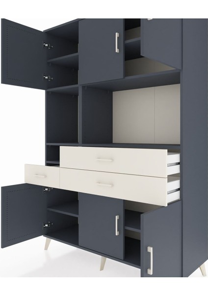 Hyperion Dolap 9 Raflı 3 Çekmeceli 6 Kapaklı 132X44X195 Antrasit-Antrasit/aytaşı fırsatları