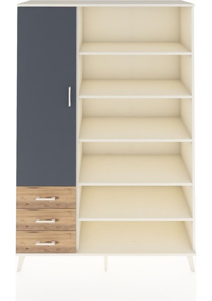 Hyperion Dolap 9 Raflı 3 Çekmeceli 3 Kapaklı 132X44X195 Aytaşı-Antrasit/çam