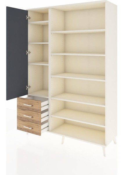 Hyperion Dolap 9 Raflı 3 Çekmeceli 3 Kapaklı 132X44X195 Aytaşı-Antrasit/çam modelleri